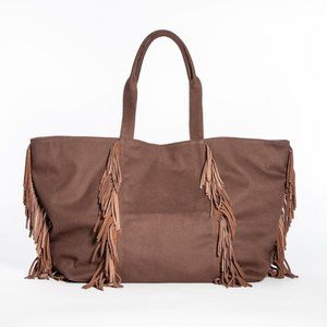 M.I.L.A. - Large Italian Leather-Fringe Canvas Bag